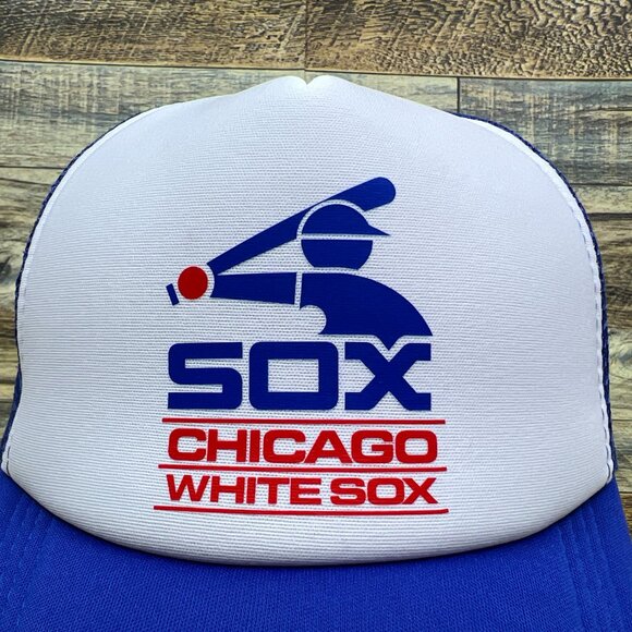 Chicago White Sox Mens Trucker Hat Blue Snapback Retro Logo Baseball Cap - Picture 2 of 7